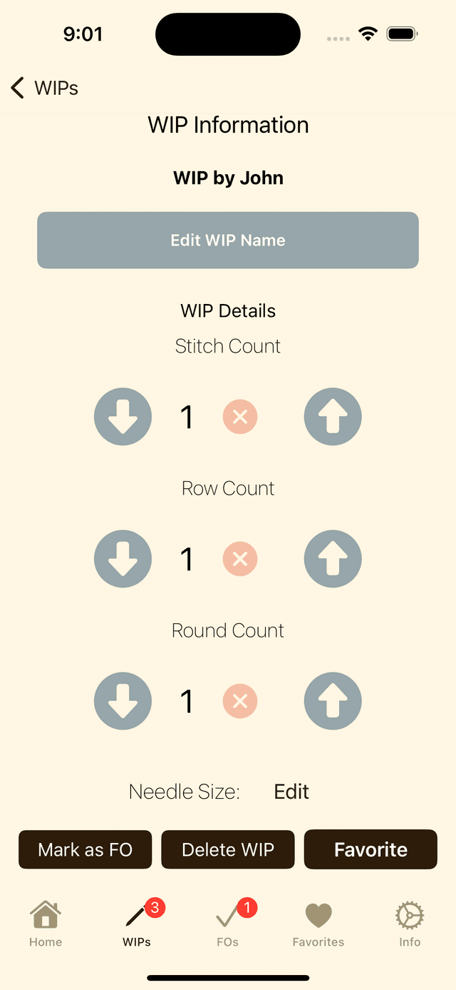 Mystych App screenshot showing row counter